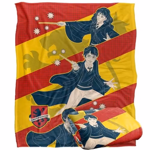 Warner Brothers Harry Potter Gryffindor Striped Fleece Blanket, White and Multicolour, W: 152 cm, D: 127 cm – 1