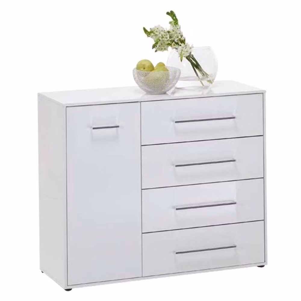 KDMD Juli Glossy White Chest of Drawers with 4 Drawers and 1 Door – 2