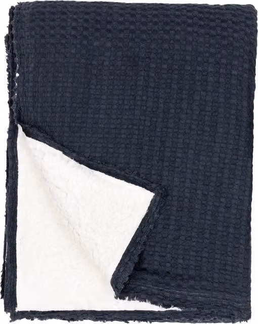 Ronan Sherpa Waffle Fleece Throw in Blue with Fringes