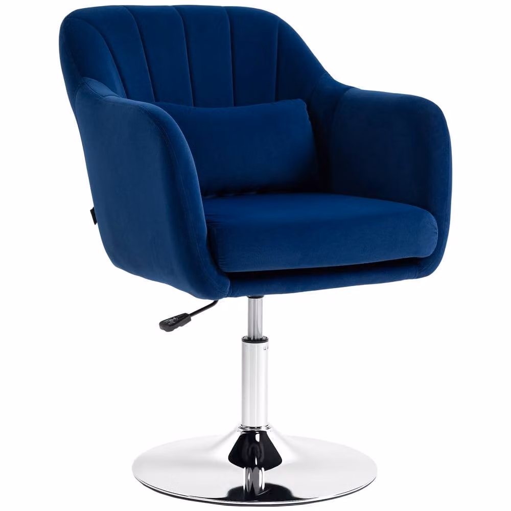 STILVORA Blue Velvet Swivel Tub Chair with Adjustable Height and 360 Degree Rotation, W/D/H: 60 x 60 x 120 cm – 4