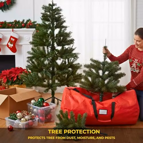 Shatchi Christmas Tree Storage Bag with Handles, Red, H 136 x W 53 x D 53 cm – 7