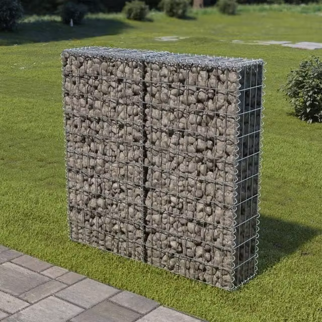 Berkfield Home Galvanised Steel Gabion Fence Wall with Covers in Silver, W/D/H: 100 x 20 x 100 cm