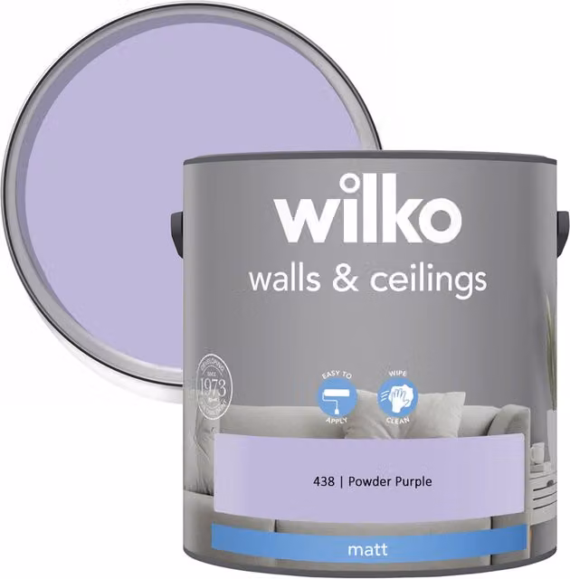 wilko Powder Purple Matt Emulsion Paint for Walls and Ceilings, 2.5 l