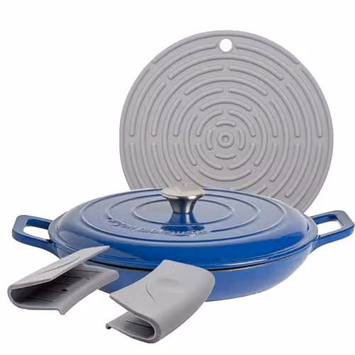 Argon Tableware Enamelled Cast Iron Shallow Casserole Dish with Self-Basting Lid, 2.3 l, Blue – 1