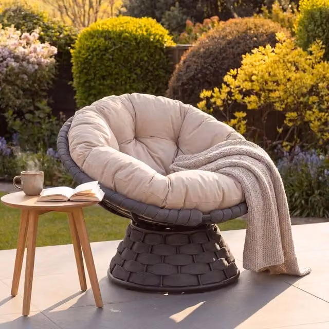 Artemis Home Calista Grey Swivel Papasan Chair for Indoor or Outdoor Use