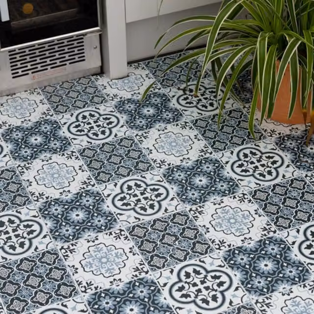 Fine Decor Self-Adhesive Mediterranean Vinyl Floor Tiles, Blue, 0.93sqm