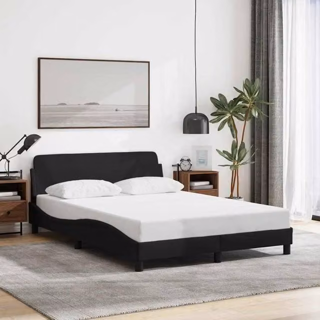 Berkfield Home Dover Upholstered Fabric Bed Frame, Black, W: 135 cm, L: 190 cm
