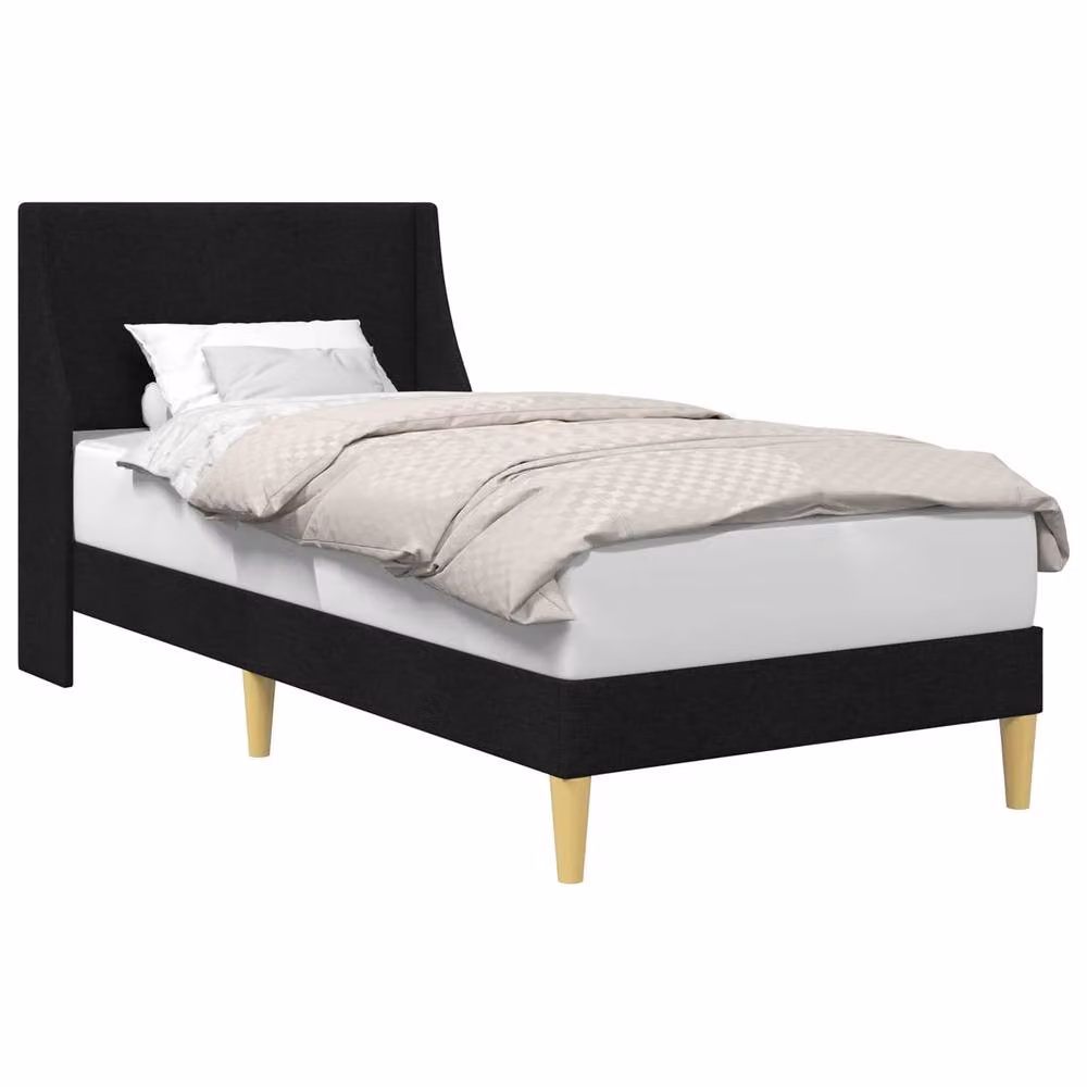 Berkfield Home Modern Fabric Bed Frame with Headboard in Black, W/D/H: 90 x 190 cm – 2