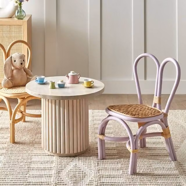 Wyld Haus Kids Rattan Chair in Purple with Heart Backrest