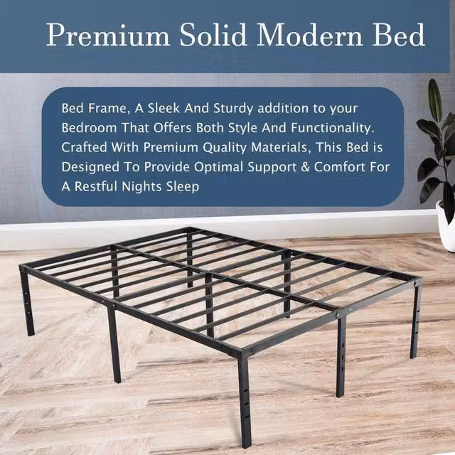 EONLION King Modern Metal Bed Frame, Black, W: 151 cm, D: 200 cm, H: 45.7 cm