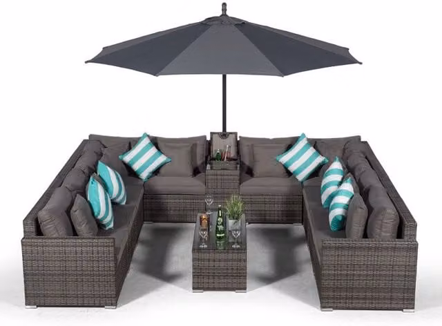 Thats Furniture Havana 10 Seat Rattan Sofa Set with Armrest Drinks Cooler and Coffee Table in Grey