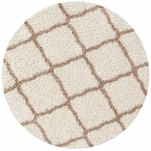 THE RUGS Moroccan Shaggy Round Area Rug, Beige, Diameter: 120 cm – 2