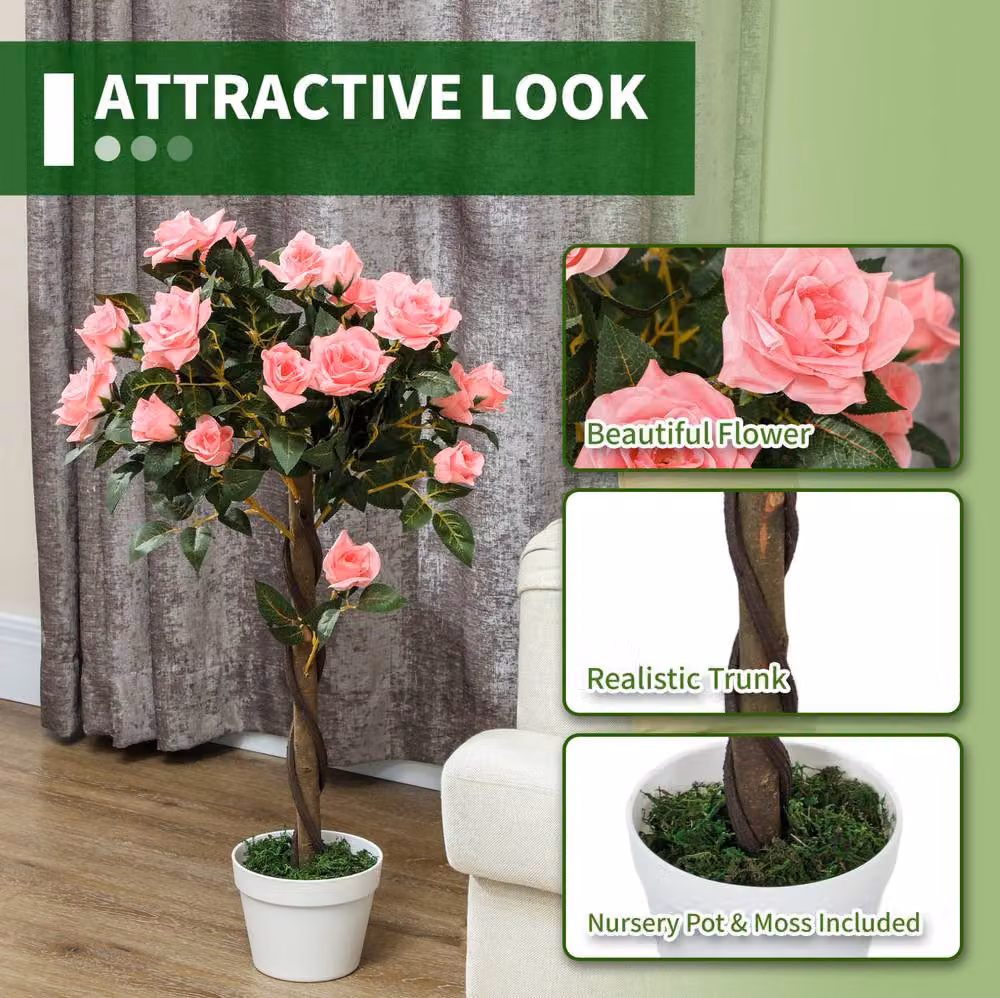 STILVORA Set of 2 Pink Artificial Rose Plants, Height: 90 cm – 5