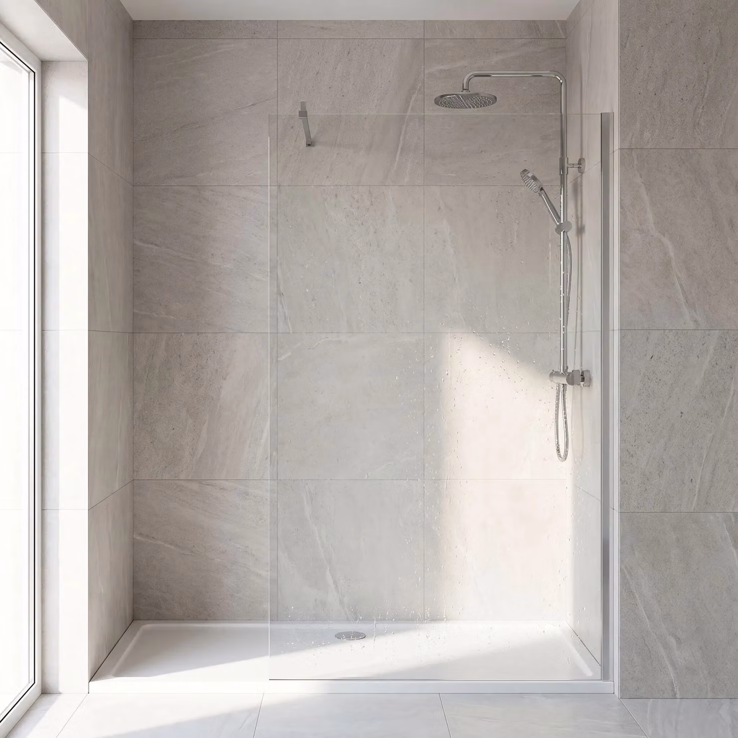Balterley 8mm Frameless Single Panel Wetroom Screen and Support Bar, Clear Glass, Silver, W: 110 cm, H: 185 cm – 2