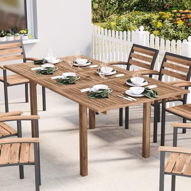Outsunny Extending Acacia Wood Outdoor Dining Table for 6-8 Adults in Natural Brown