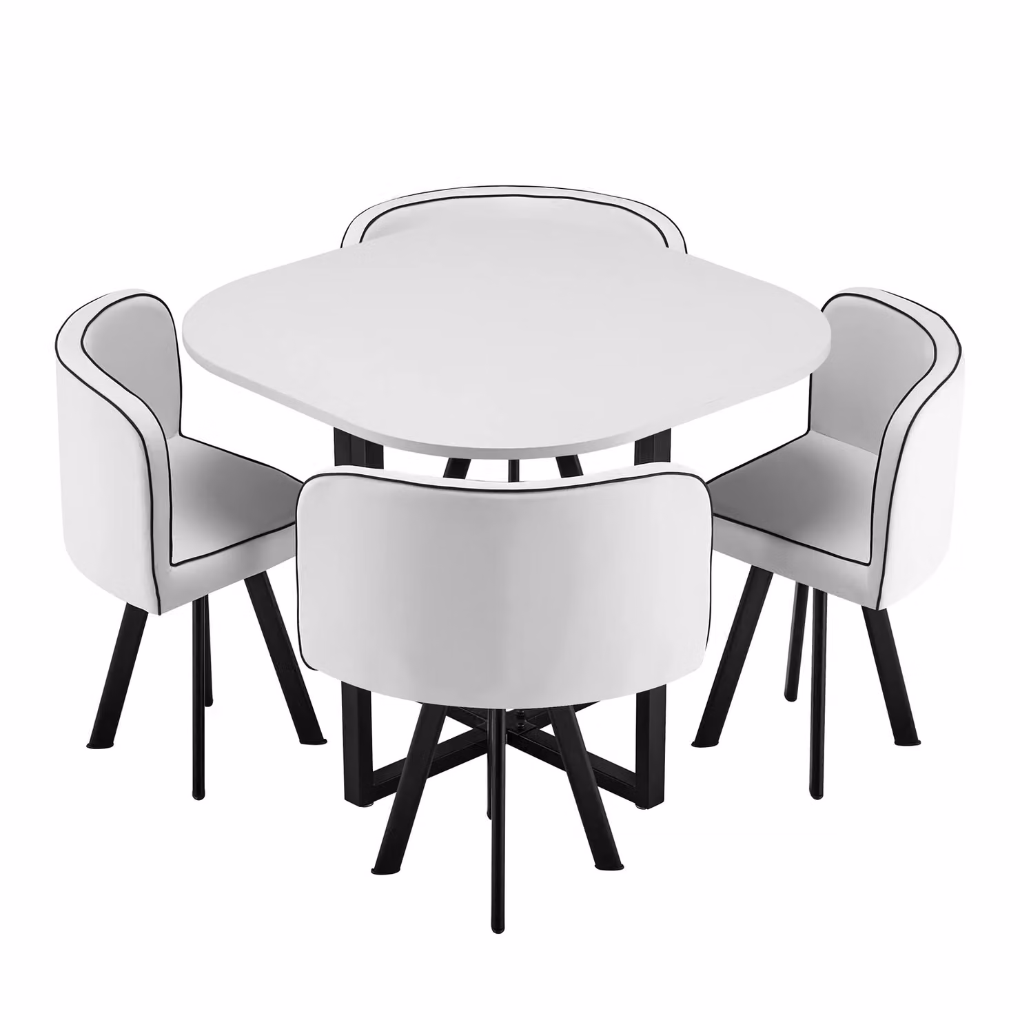 Comfy Living Ltd Modern White Square Dining Table Set with 4 Chairs, W: 90 cm – 2