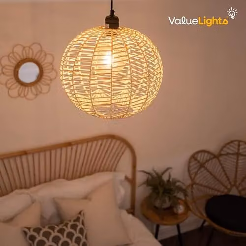 MiniSun Modern Natural Brown Rattan Flower Scallop Edge Ceiling Light Shade, Width: 31 cm – 2