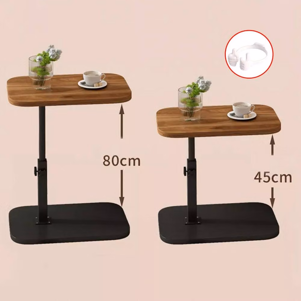 Ventryn Adjustable C-Shaped Sofa Side Table in Brown Wood and Metal – 2