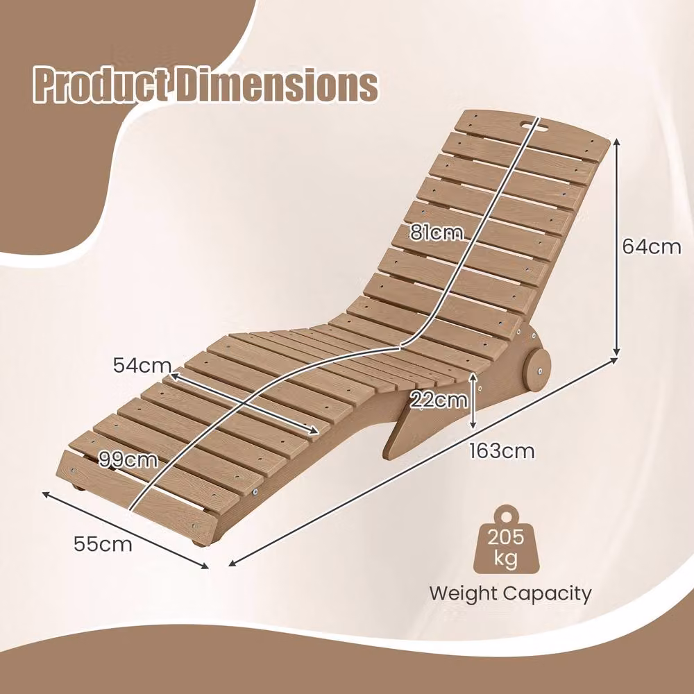 Costway Brown HDPE In-Pool Lounge Chair with Wheels and 205kg Capacity – 2