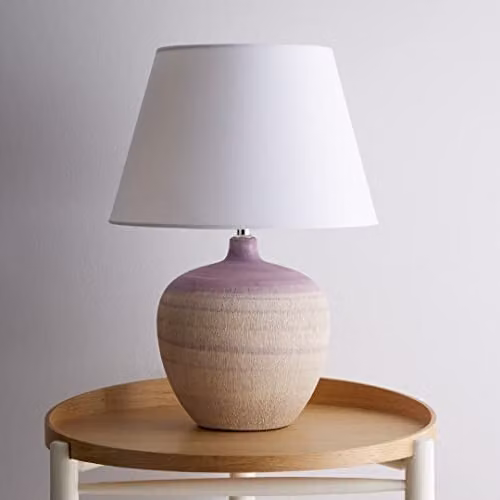 K LIVING Tenby Lilac Table Lamp with Glazed Ceramic Base and White Fabric Shade, H 45 cm x W 20 cm x D 20 cm