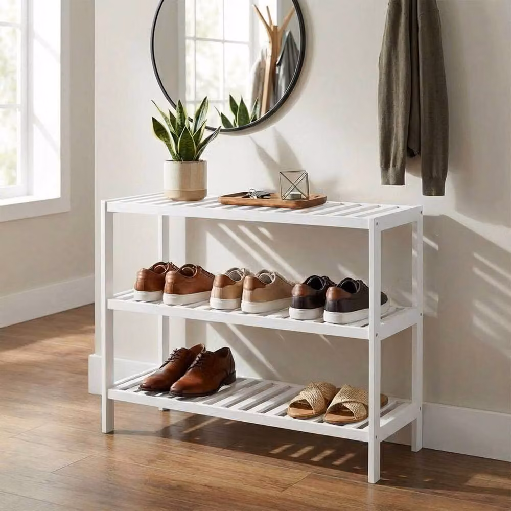 Keplin 3-Tier Bamboo Shoe Rack in White – 4