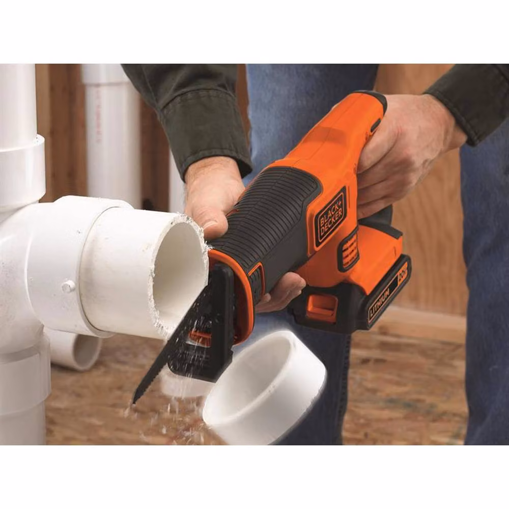 Black+Decker 18V PowerConnect Reciprocating Saw with 1.5Ah Rechargeable Battery in Black and Orange – 3