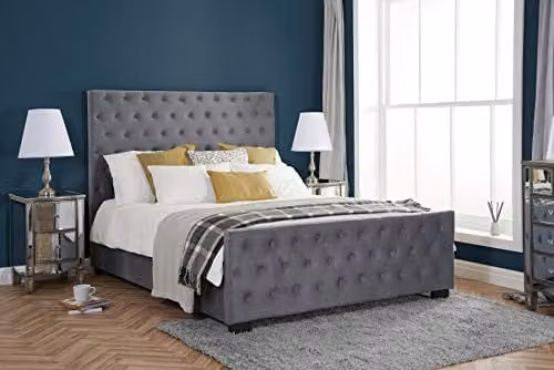 Birlea Marquis Upholstered Velvet Bed Frame in Grey with Lift Up Base, W: 135 cm, D: 206 cm, H: 136 cm