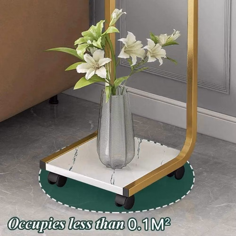 KORVIXA Gold Metal and Wood Modern Plant Pot Stand Flower Display Rack, W: 100 cm, D: 100 cm, H: 30 cm – 2
