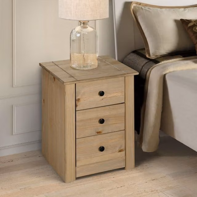 Mews Panama 3 Drawer Bedside Table in Brown