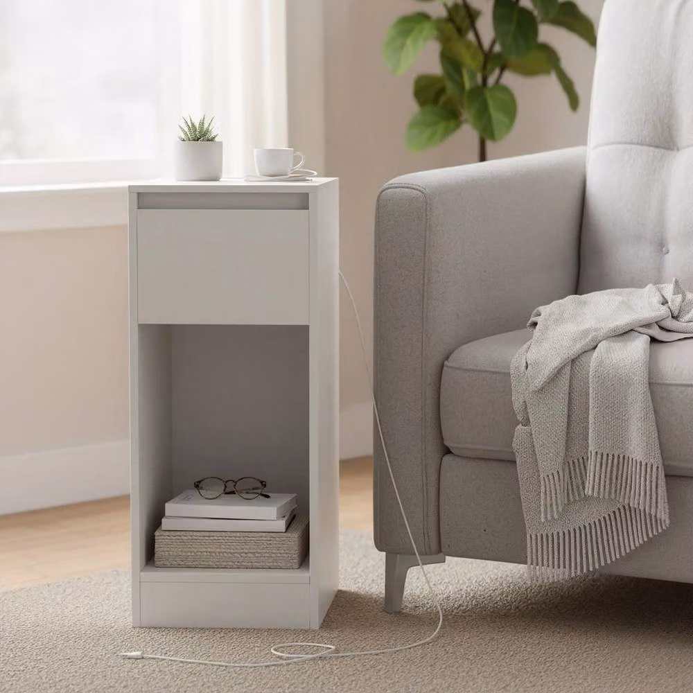 EONLION Slim Bedside Table with Integrated Lighting in White – 3