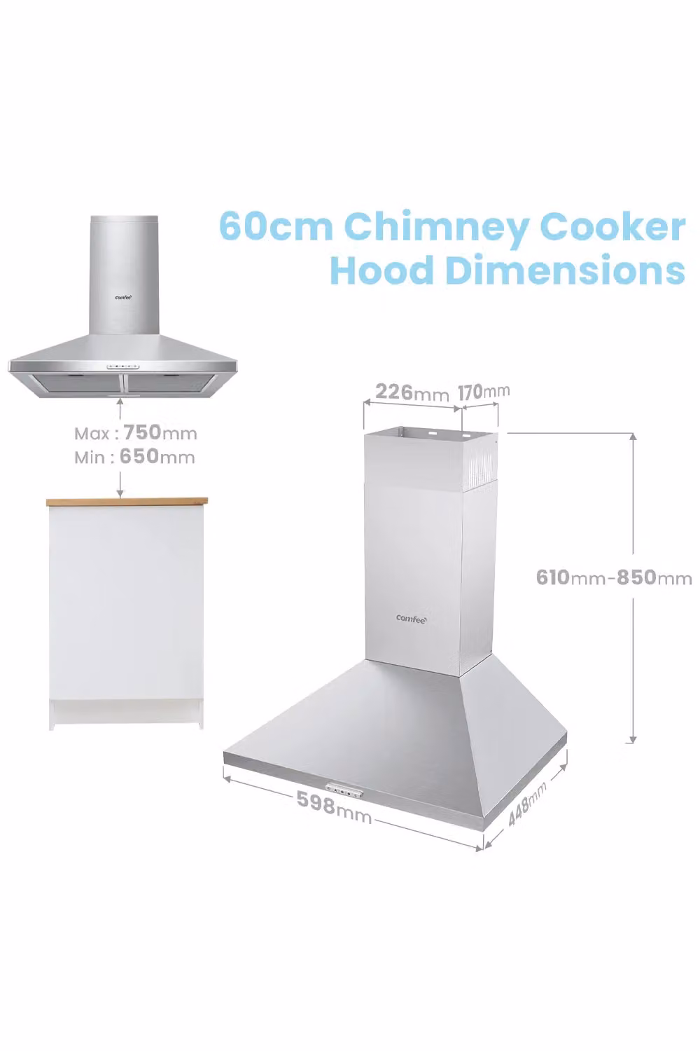 Living and Home Silver Wall Mounted Chimney Cooker Hood with LED Extractor – 4