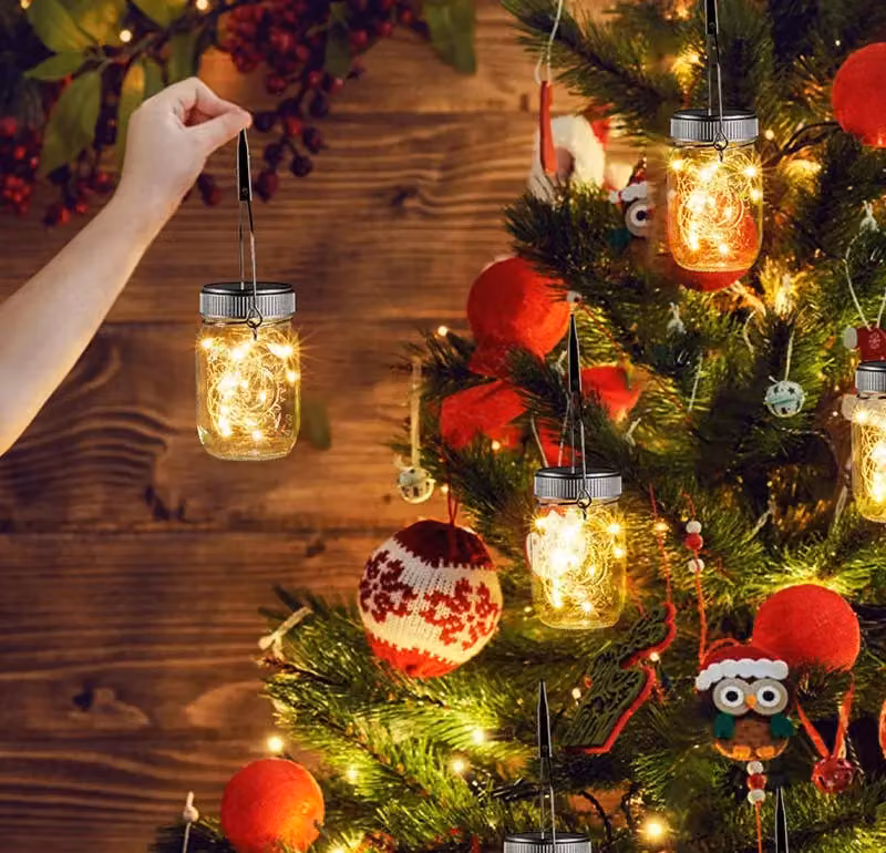 Leaper Pack of 4 Mini Solar Mason Jar RGB LED String Lights in Transparent Glass and Copper – 7