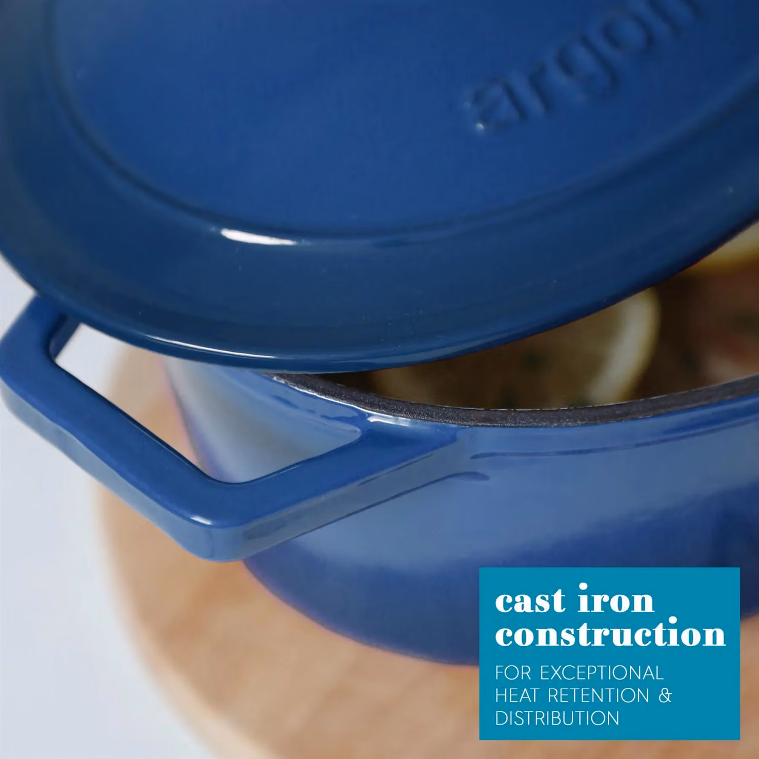 Argon Tableware 2x Oval Cast Iron Casserole Dishes with Self Basting Lids, Blue, 4.68L – 3