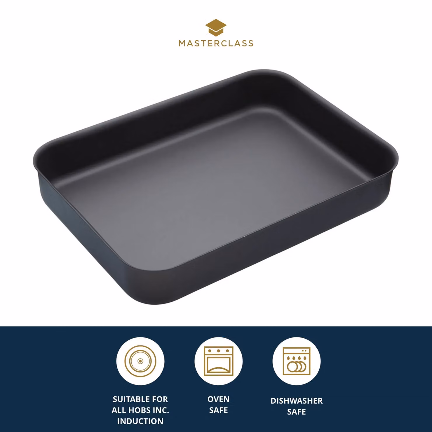 MasterClass Professional Non-Stick Hard Anodised Rectangular Roasting Pan, Black, W: 42 cm, D: 31 cm, H: 6.5 cm – 6