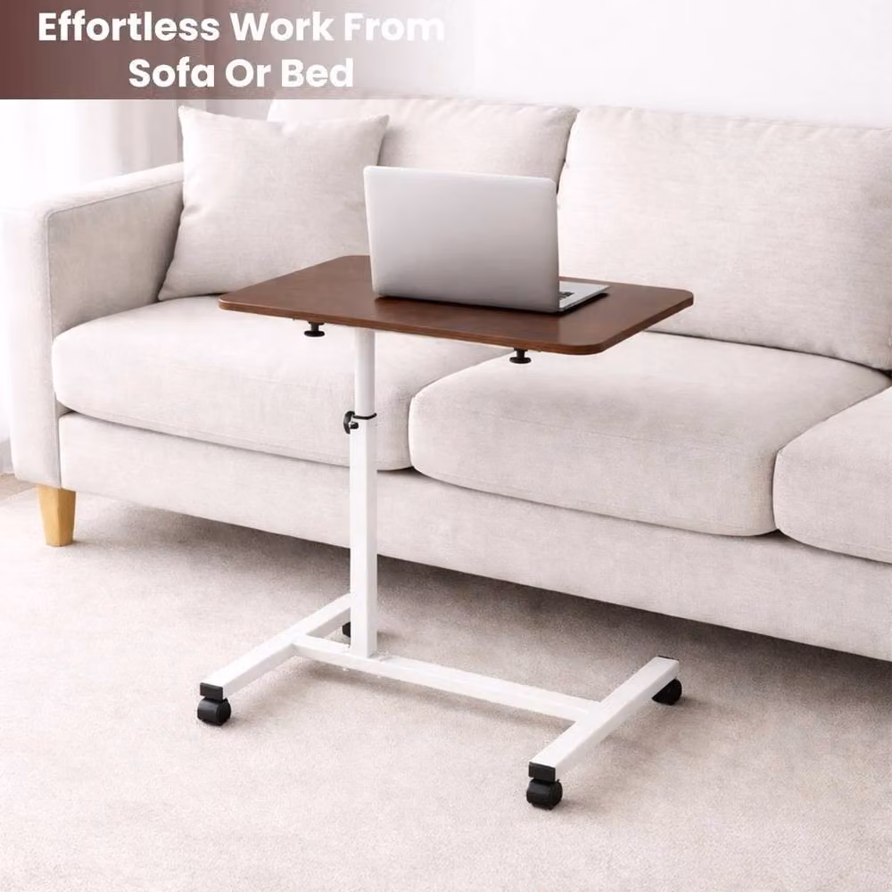 FORGEVIO Height Adjustable Laptop Desk with Brown MDF Laminate Top and White Metal Frame – 3