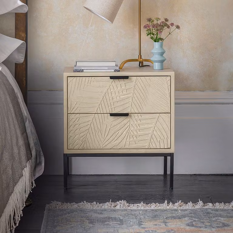 Atkin & Thyme Leaf Bedside Drawers in Mango Wood with Floral Design