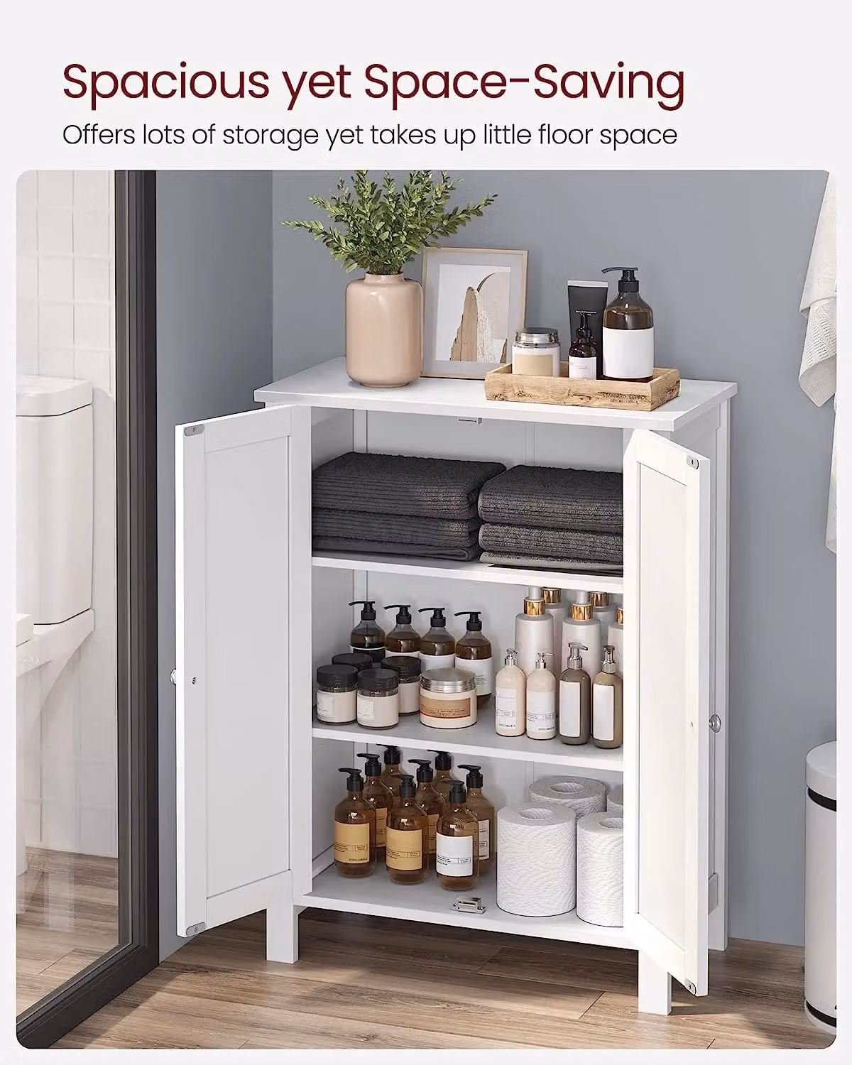 VASAGLE Freestanding White Bathroom Cabinet with Hinged Doors and Internal Shelves – 3