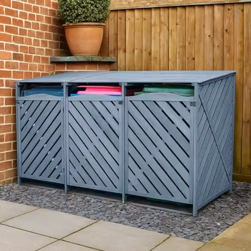 Jack Stonehouse XL Triple 3-Bay Wooden Wheelie Bin Store in Grey, W/D/H: 218.5 x 122 x 92.5 cm – 1