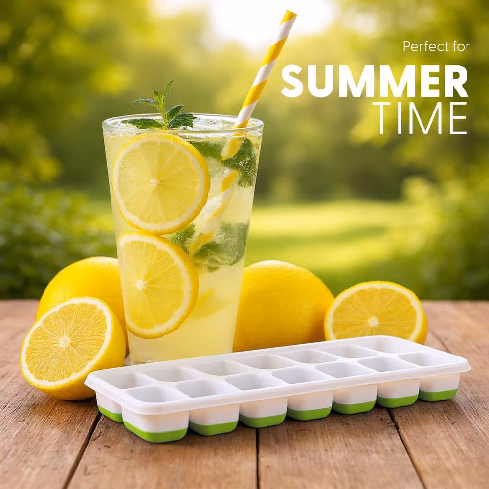 Keplin 2 Pack BPA Free Silicone Ice Cube Trays with Non-Spill Lids, Green – 2