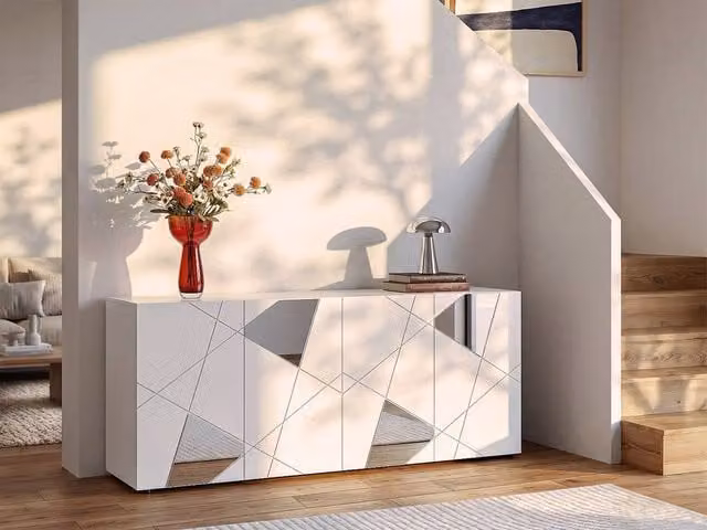 Vente-unique Cantiano 4-Door Modern White Lacquered Buffet W/D/H: 162 x 42 x 72 cm – 1