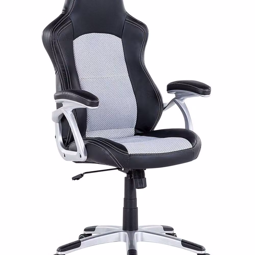 Wyld and Coco Ergonomic Grey Mesh and Faux Leather Office Chair with Headrest and Armrests – 2