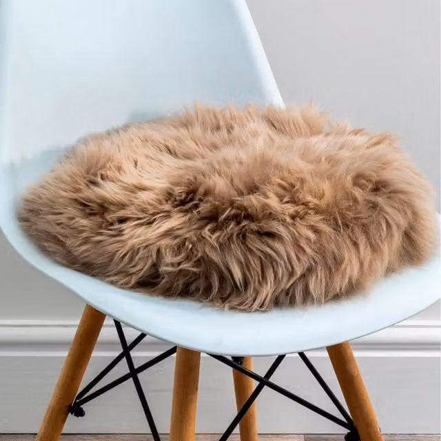 Native Natural Round Lambskin Sheepskin Chair Pad in Brown