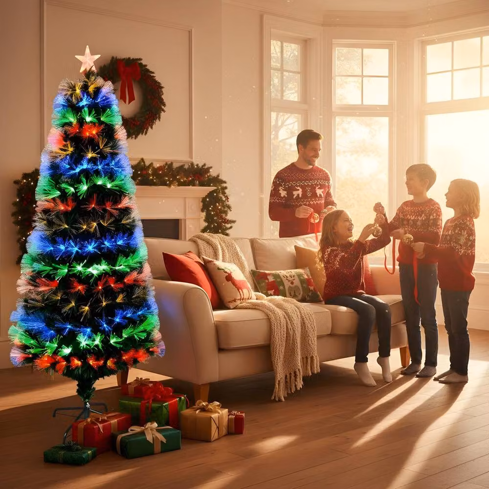 Shatchi Christmas Fiber Optic LED Tree with Remote Control and 8 Light Modes in Green and Multicolour, Height: 122 cm – 3