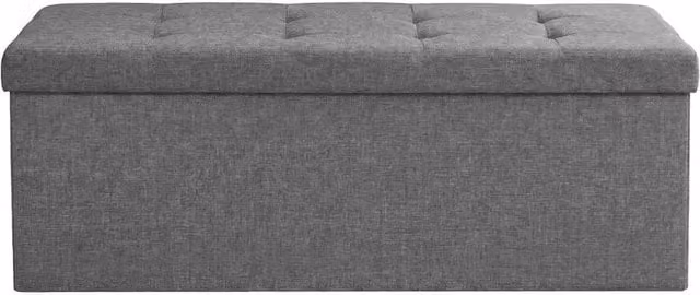 KORVIXA Grey Fabric Upholstered Storage Ottoman Bench, W/D/H: 110 x 38 x 38 cm