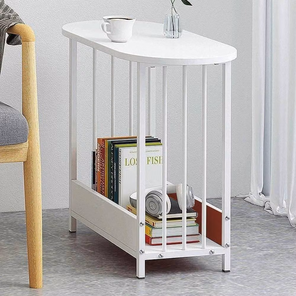 FORGEVIO Modern White End Table with Engineered Wood and Metal Legs – 3