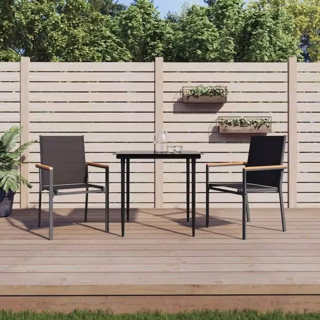 Berkfield Home Set of 2 Black Modern Garden Chairs with Armrests, Textilene and Powder Coated Steel, W: 55 cm, D: 61.5 cm, H: 90 cm – 1