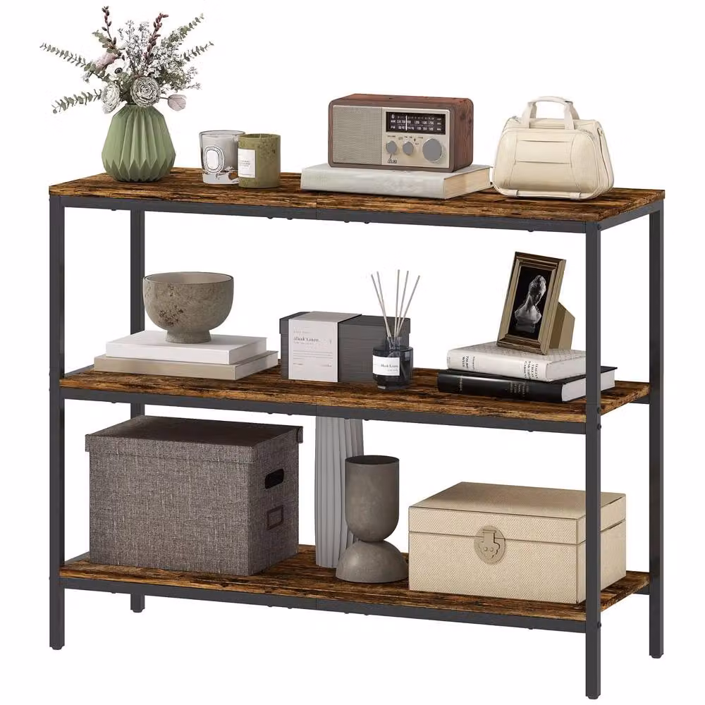 FURNOS 3 Tier Industrial Console Table in Brown and Black, W/D/H: 101 x 35 x 80 cm – 5
