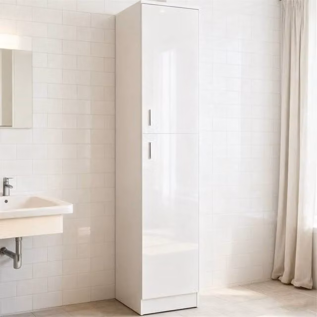 NESTLUNE Tall Slim Freestanding Bathroom and Bedroom Storage Cabinet in Glossy White