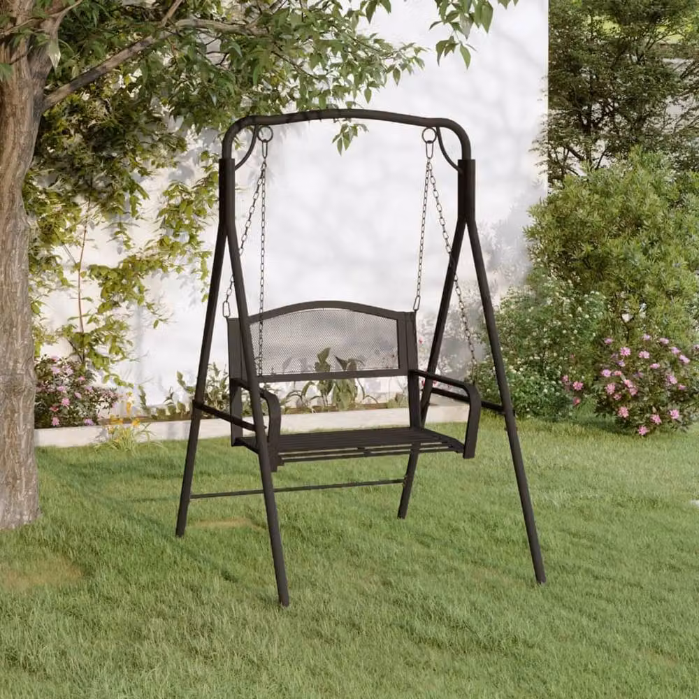 Berkfield Home Classic Swing Bench in Black Powder Coated Steel with Textilene Seat – 2