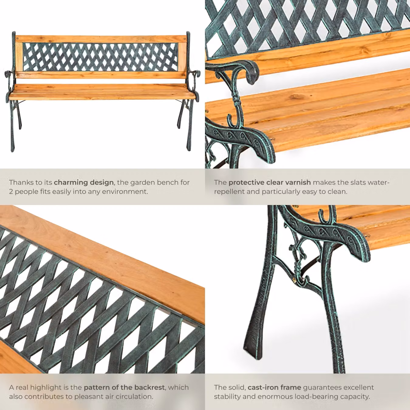 tectake Tamara 2 Seater Garden Bench in Brown with Vintage Wood and Metal Design – 5
